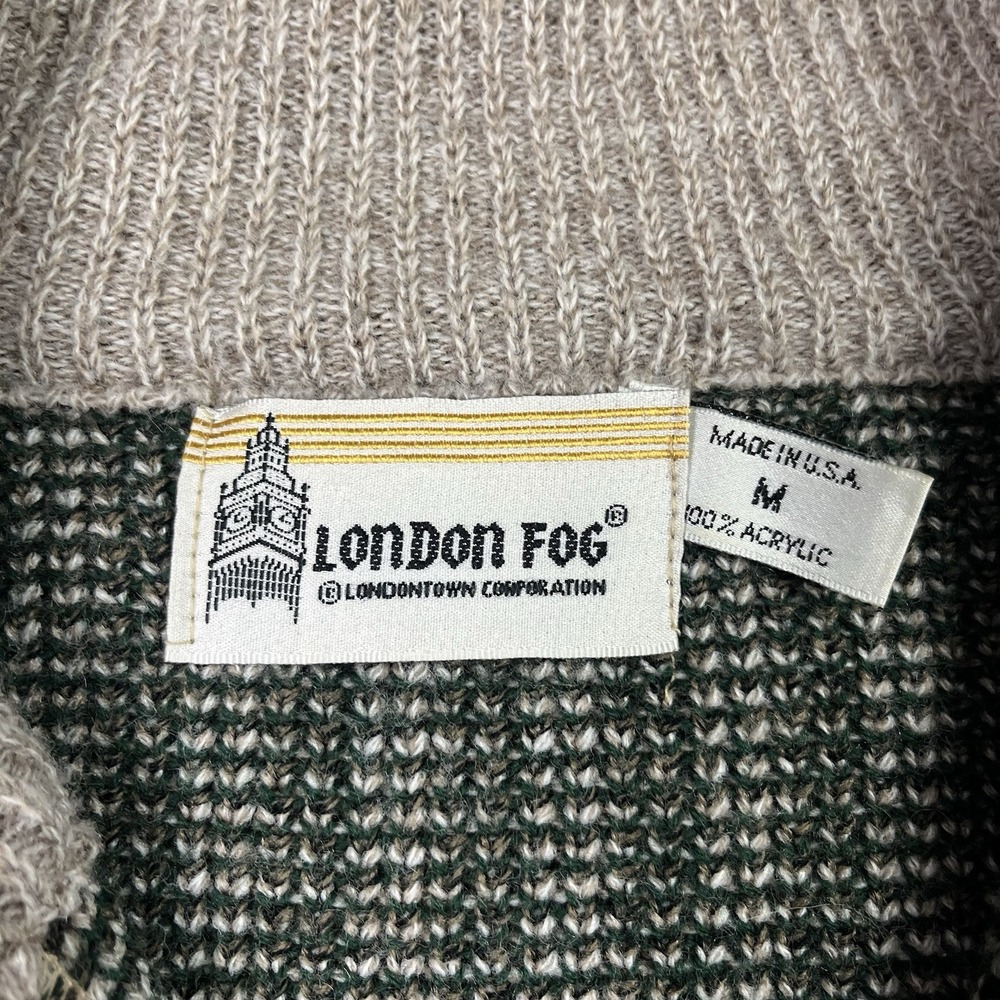 Vintage London Fog Sweater Mens Medium Full Zip Knit Acrylic Sweatshirt USA 90s - Picture 2 of 7